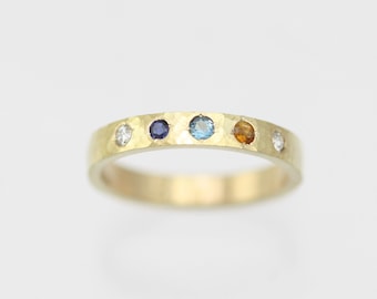 3mm Hammered Birthstone Mother's Ring in 14ky Gold