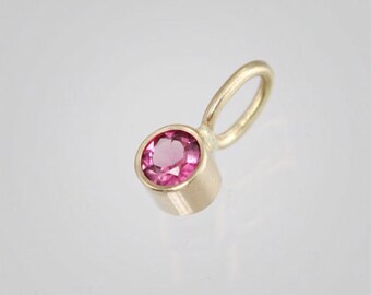 Pink Tourmaline Drop Pendant, 3mm in 14k Yellow Gold