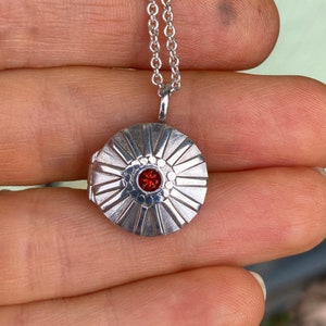Sunburst Locket 5/8 in sterling silver with Mexican Fire Opal 18 image 10
