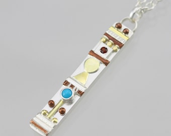 Totem Necklace with 2 Stones (Sleeping Beauty Turquoise, Garnet) (18")