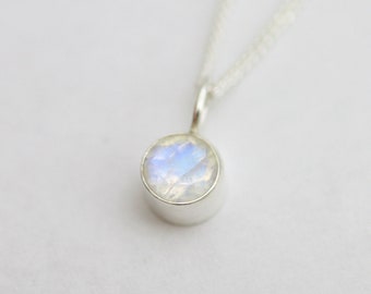 Rainbow Moonstone Drop Necklace 5mm in Sterling Silver