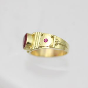 Oval Totem Ring in 14ky Gold with Birthstone Ruby shown image 3