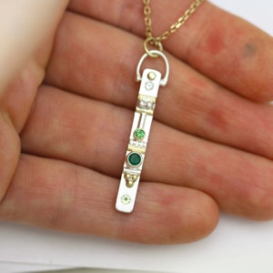 Small Totem Necklace with 4 Stones in Sterling Silver and 14ky Gold with Peridot, Emerald, Green Tourmaline and White Topaz image 8