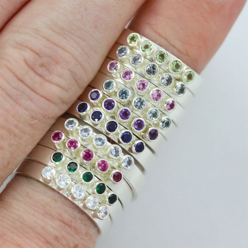 5 Stone Stacking Rings With Birthstone in Sterling Silver - Etsy