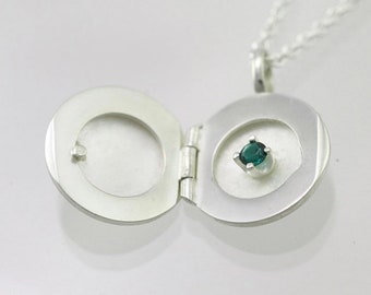 Locket with Birthstone in Sterling Silver, Small