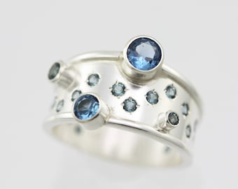 Galaxy Ring in Sterling Silver (Blue Zircon) made to order