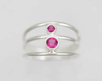 2 Stone Sequence Ring with Birthstones in Sterling Silver