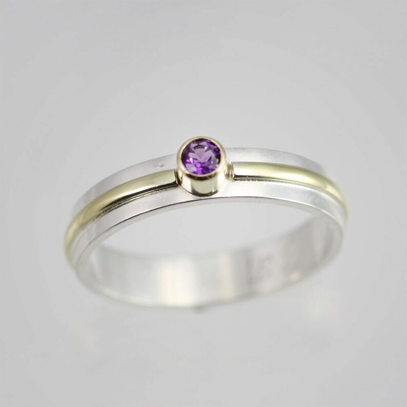 1 Stone Wrap Stacking Ring with Amethyst in 14ky Gold and Sterling Silver Made to Order image 4