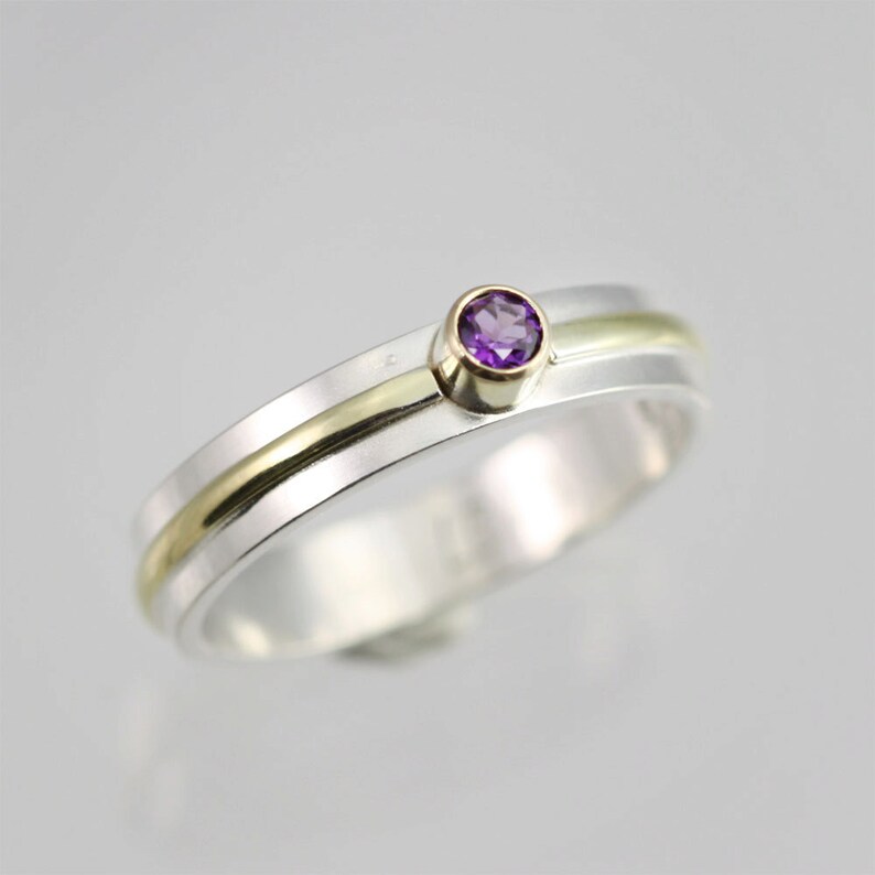 1 Stone Wrap Stacking Ring with Amethyst in 14ky Gold and Sterling Silver Made to Order image 2