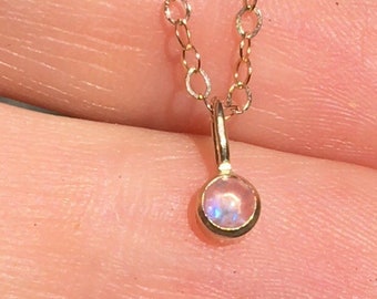 Rainbow Moonstone Drop Necklace in 14k Yellow Gold (16")