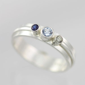 3 Stone Wrap Mother Ring in Sterling Silver with Birthstones