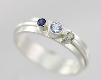3 Stone Wrap Mother Ring in Sterling Silver with Birthstones