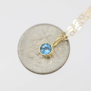 Swiss Blue Topaz Drop Necklace, 4mm in 14ky Gold image 4