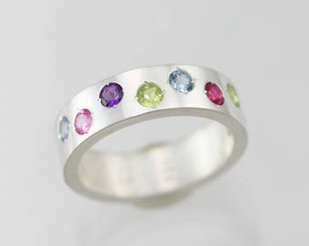 8 Stone Mother Ring in Sterling Silver (Made to Order)