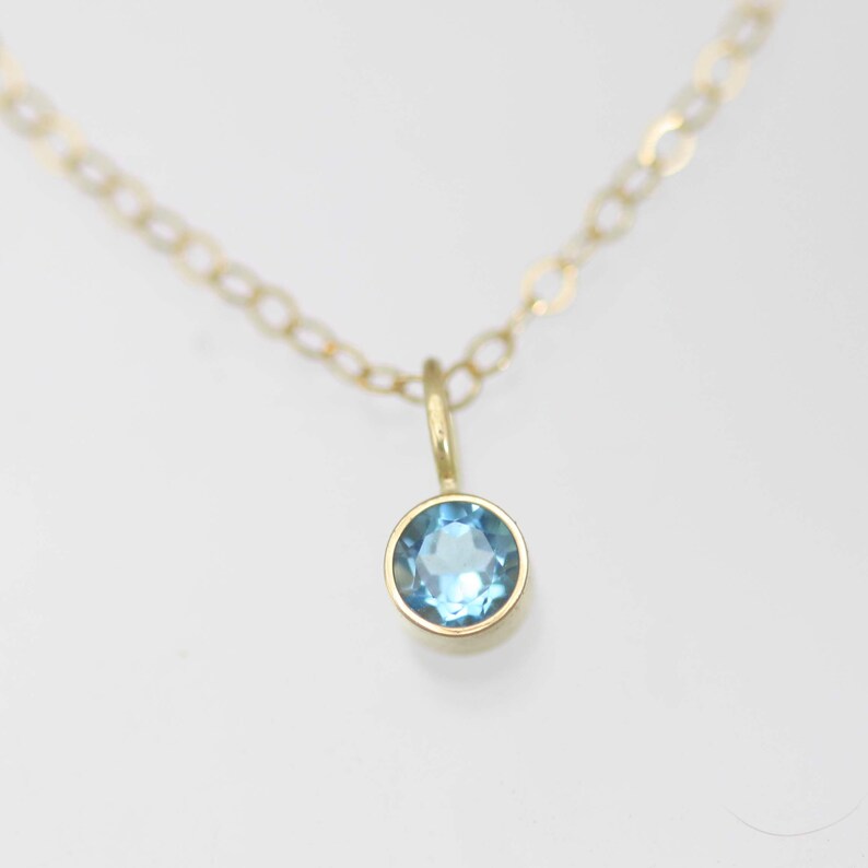 Swiss Blue Topaz Drop Necklace, 4mm in 14ky Gold image 2