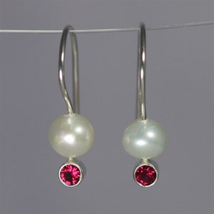 Pearl Drop Earring with Garnet Birthstone in Sterling Silver image 2