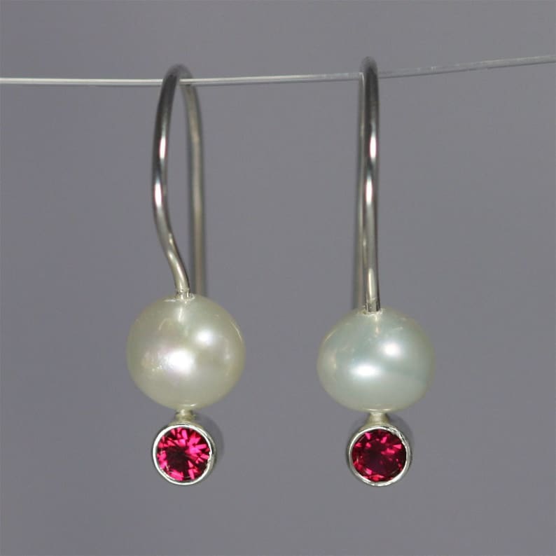 Pearl Drop Earring with Garnet Birthstone in Sterling Silver image 2