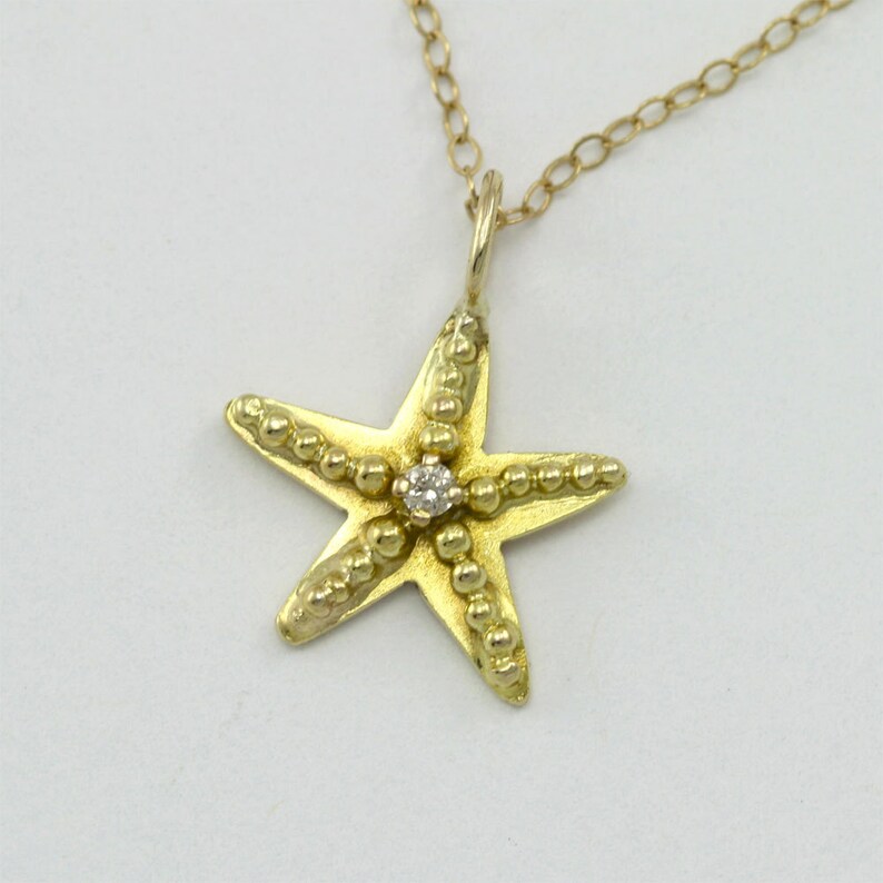 Starfish Necklace with Stone in 14KY Gold and Diamond 18 image 2