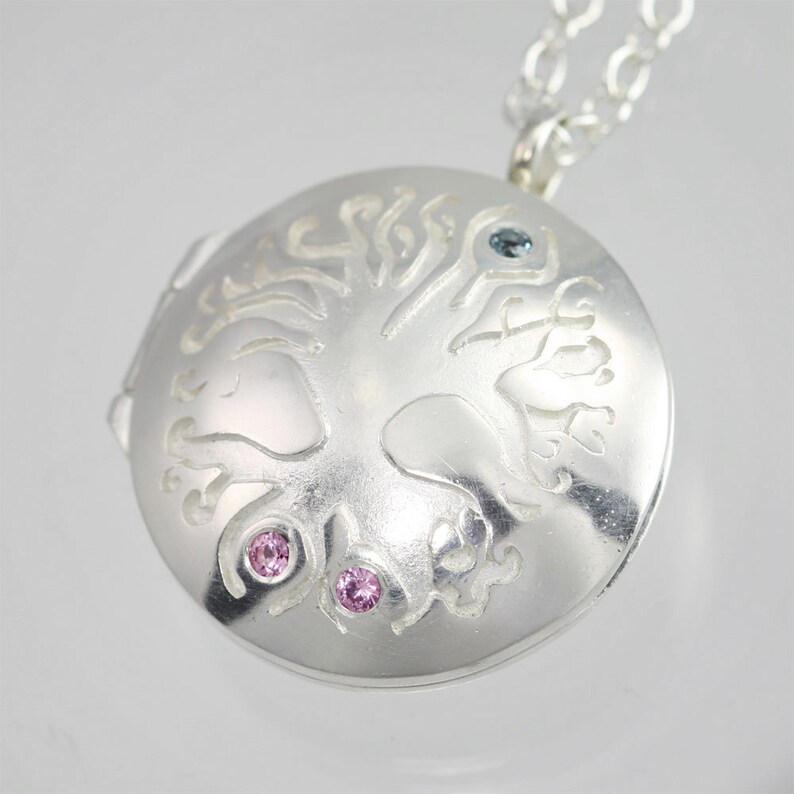 Tree of Life Mother's Locket with 3 Birthstones in Sterling Silver image 3