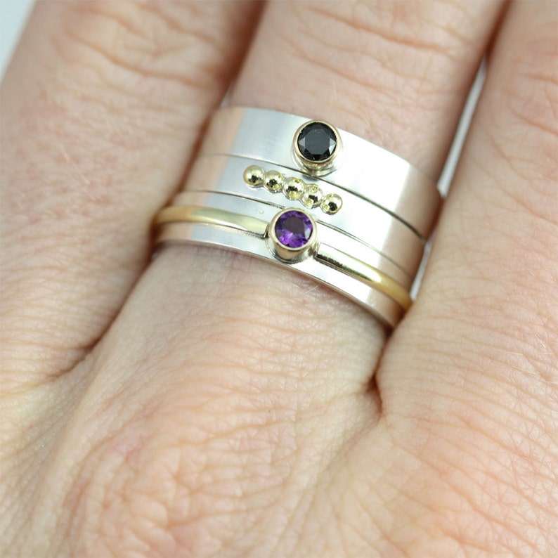 1 Stone Wrap Stacking Ring with Amethyst in 14ky Gold and Sterling Silver Made to Order image 7