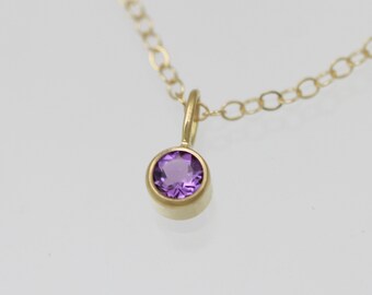 Amethyst Drop Necklace 4mm in 14k Yellow Gold