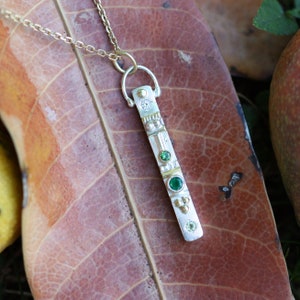 Small Totem Necklace with 4 Stones in Sterling Silver and 14ky Gold with Peridot, Emerald, Green Tourmaline and White Topaz image 5