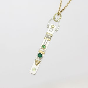 Small Totem Necklace with 4 Stones in Sterling Silver and 14ky Gold with Peridot, Emerald, Green Tourmaline and White Topaz image 4