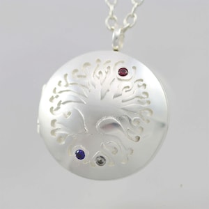 Tree of Life Mother's Locket with 3 Birthstones in Sterling Silver image 1