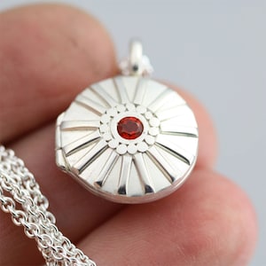 Sunburst Locket 5/8 in sterling silver with Mexican Fire Opal 18 image 1