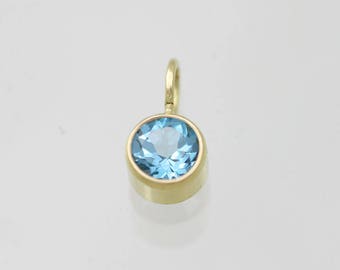 Blue Topaz Drop Pendant 5mm 14ky Gold