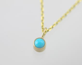 Turquoise Drop Necklace 4mm in 14k Yellow Gold (16")