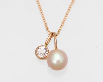 Pink Pearl & Morganite Drops Necklace in 14k Rose Gold