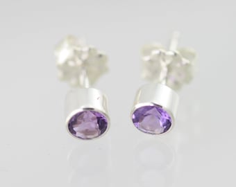 Amethyst Drop Studs, Lrg. in Sterling Silver