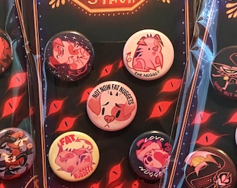 Fat Nuggets, KeeKee, Razzle n Dazzle Hazbin Hotel Pin Button,  Hellaverse Fashion Accessory, Kawaii Gift for Cosplay & Ita Bags