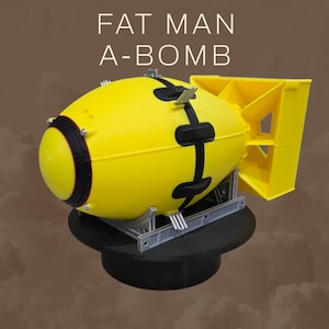 Fat Man Atomic Bomb Model 1:12 Scale – 3D Printed WWII Replica in PLA – Display Stand Included – Historical Collectible Gift