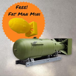 Little Boy Atomic Bomb Model – 3D Printed WWII Replica in PLA 1:12 or 1;8 Scale – Display with Stand – Sale