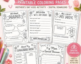 Tout sur maman à colorier | Activité pour la fête des mères pour les enfants (téléchargement numérique) - 5 pages