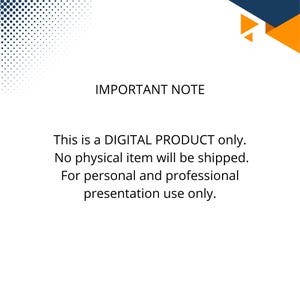 Peut inclure: Fond blanc avec le texte "IMPORTANT NOTE" et du texte suppl&eacute;mentaire indiquant "This is a DIGITAL PRODUCT only. No physical item will be shipped. For personal and professional presentation use only."