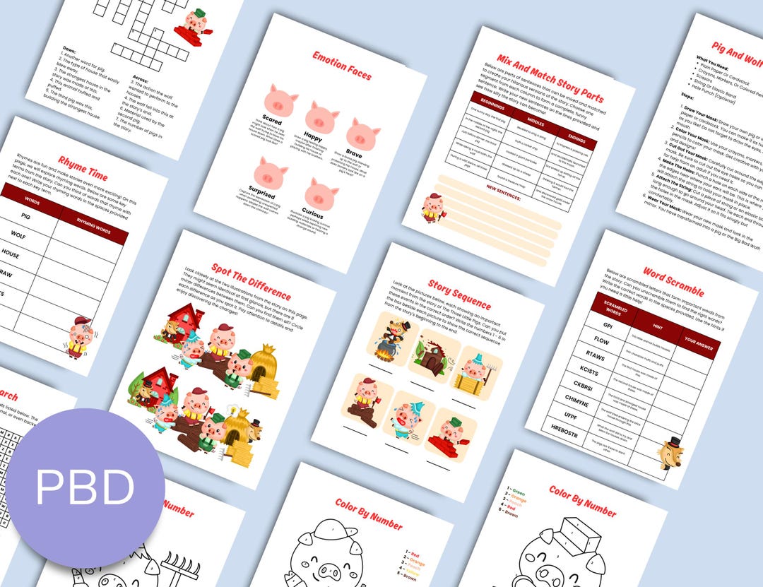 The Three Little Pigs Activity Pages - Etsy