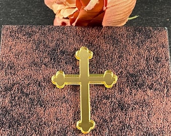 Mirror Gold Cross, Luxury Baptism Gift Cards Gold Mirror Tags  Acrylic Wedding Cards Table Decor Baptism Favors Decoration