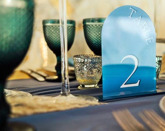 Modern Blue Table Numbers-Acrylic Table Numbers-Arched Table Numbers-Wedding Table Decor-Wedding Table Signs-Elegant Table Numbers