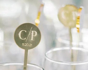 Personalized Mirror gold Wedding Stir, Wedding Drink Stirrers, Couple initials Stir, Cocktail Bar Favor, Signature Drink, Luxury Bar Sign