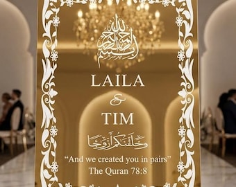 Islamic Mirror Gold  Welcome Sign Islamic Nikkah Sign custom Islamic Sign Printed Katb Kitab Sign Acrylic