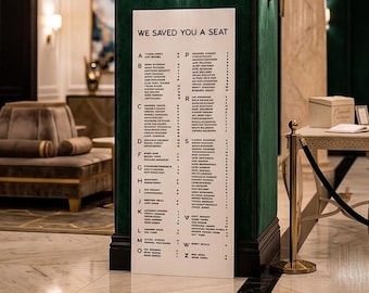 White long acrylic Seating chart With Black 3d Top Letters Wedding reception decor Guest seating arrangement
