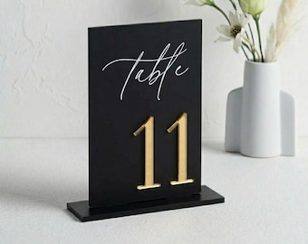 3D Black Acrylic Table Numbers: Gold Numbers for Wedding Decor