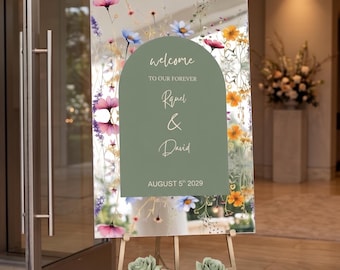 Custom Wildflower Wedding Welcome Sign .