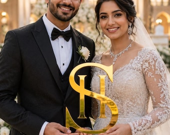 Custom Wedding Monogram Sign, Mirror Gold Name Wall Décor, Ceremony Backdrop Logo large sign