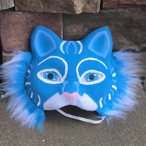 Masque Therian Blue Cat PREMADE, équipement Therian Quadrobics, masque de chat Blue Fantasy, équipement Therian Pride Gear, masque quadrichromie, Base de masque en plastique