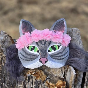 PREMADE Grey Cat Therian Mask, Therian Quadrobics Gear, Grey House Cat, Tabby Cat Mask, Therian Pride Gear, Quadrobics Mask, Plastic Mask