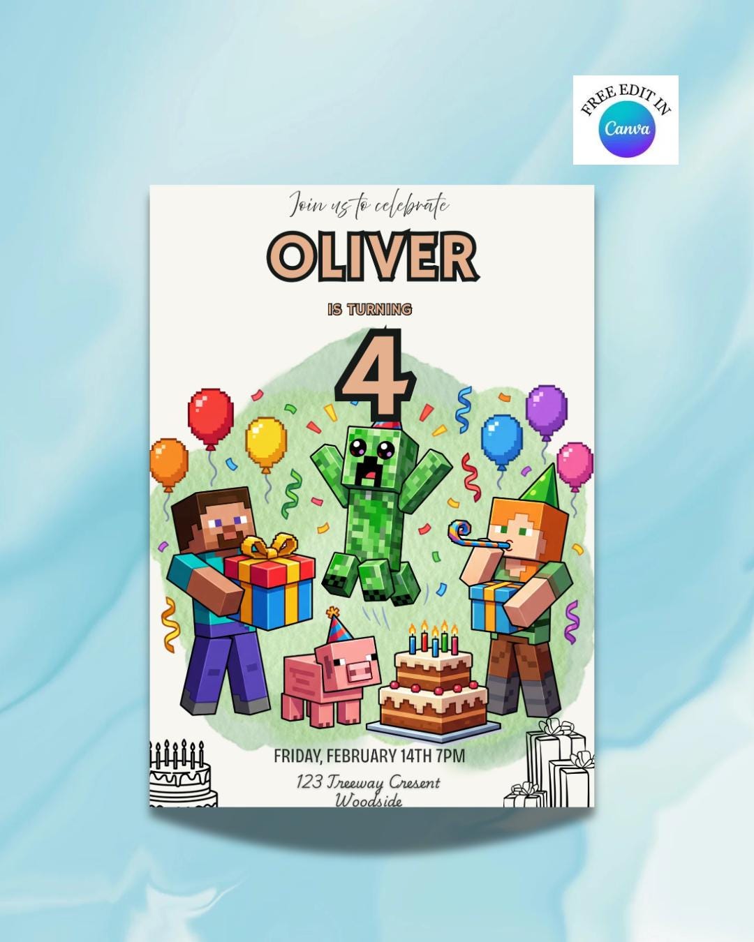 Minecraft Birthday Invitation Template, Gamer Party Card, Editable ...